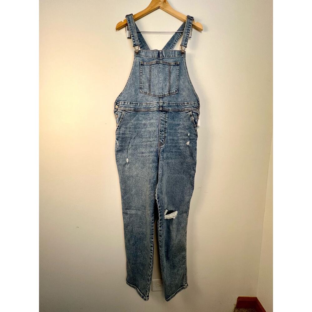 NWT Old Navy Denim Overalls Womens 16 Tall Straight Leg Distressed Y2K